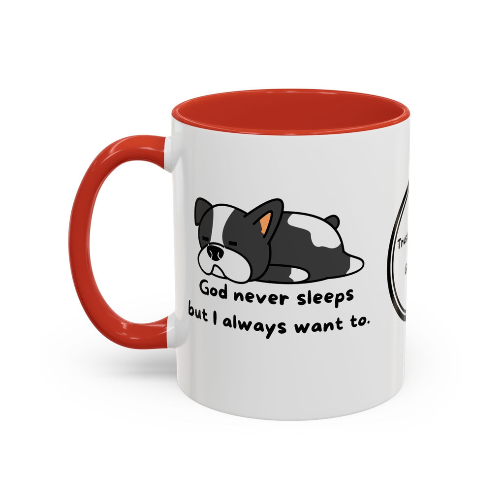 Christian "God never sleeps" 11 oz and 15oz Accent Mug, multiple colors, Christian Mug