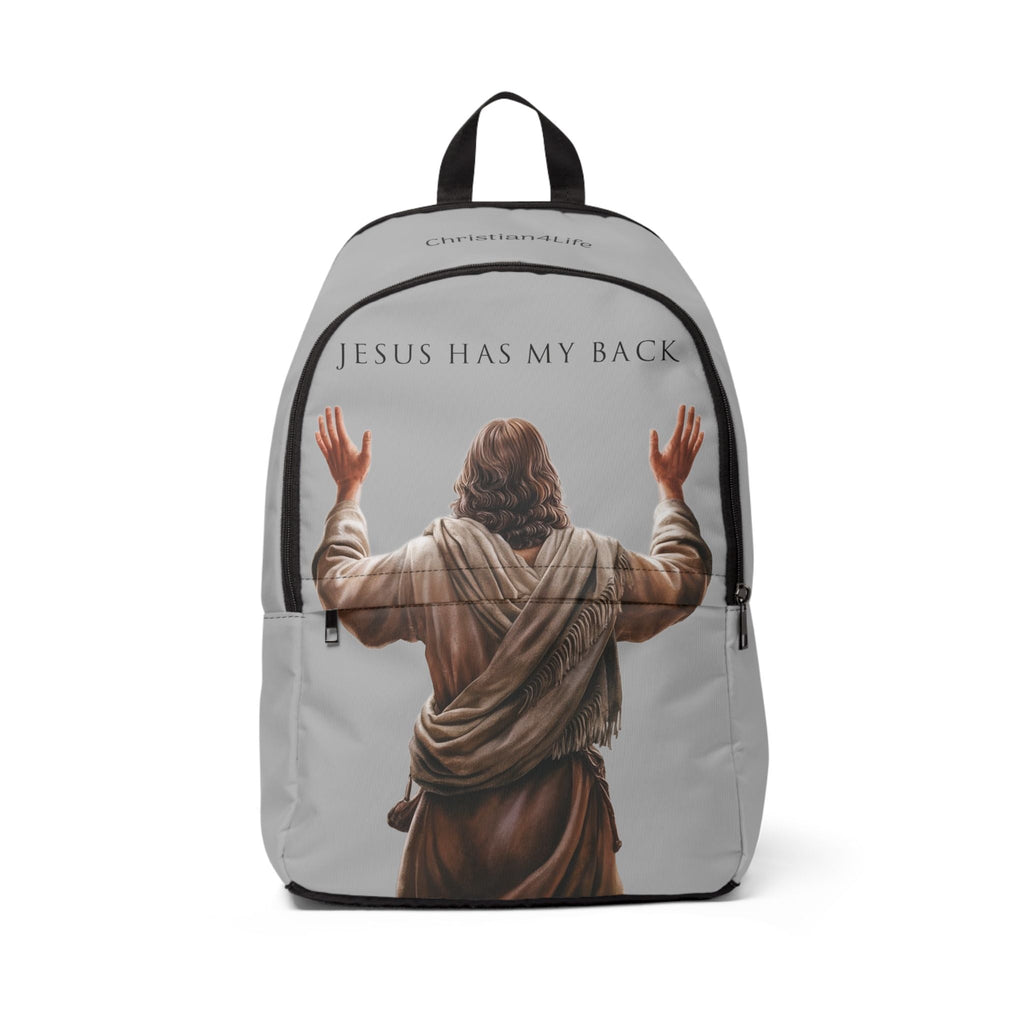"Jesus Has My Back" Graphic design Christian Backpack (Choose Grey Shade)