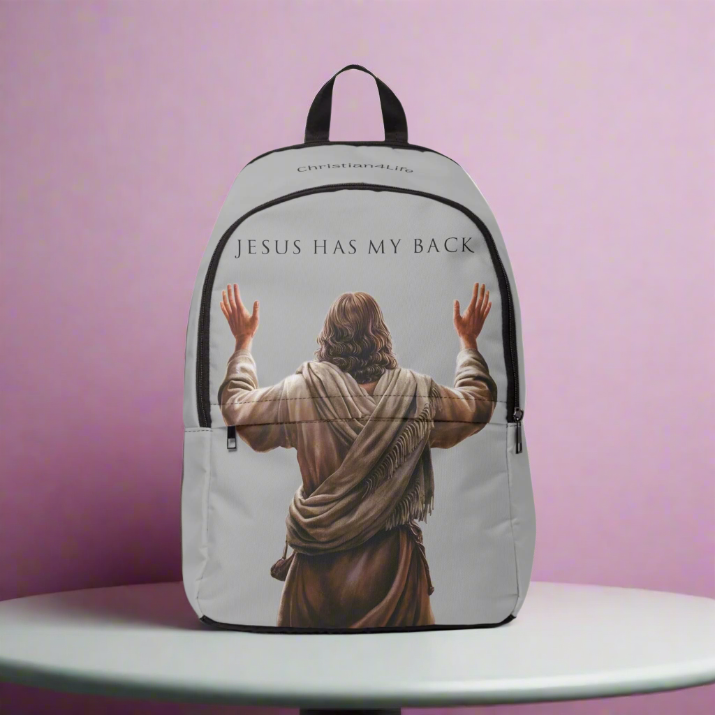 "Jesus Has My Back" Graphic design Christian Backpack (Choose Grey Shade)