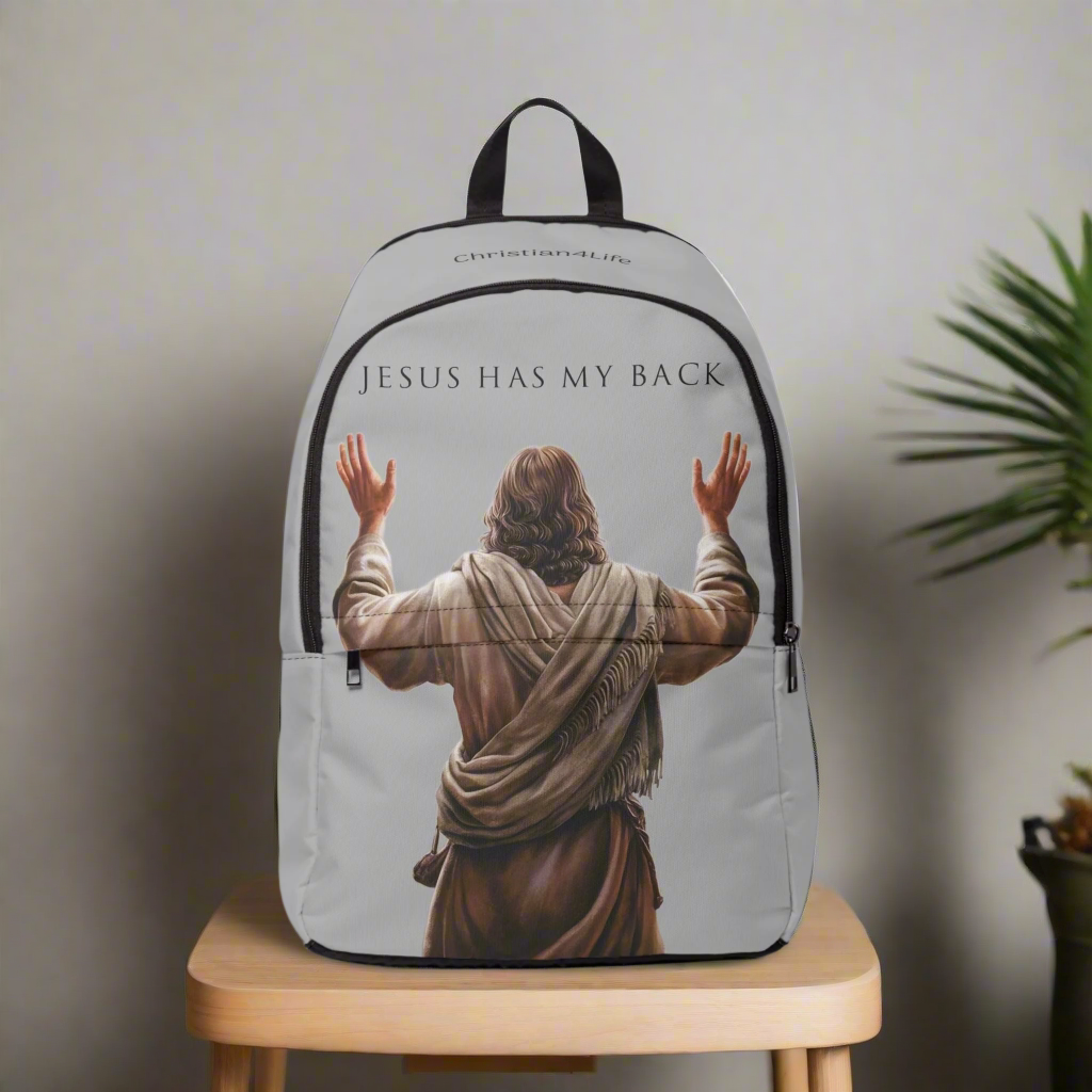 "Jesus Has My Back" Graphic design Christian Backpack (Choose Grey Shade)