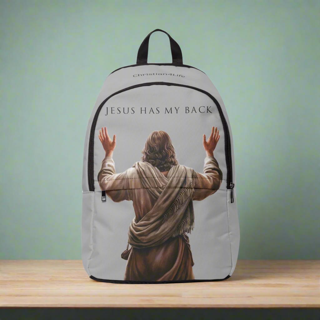 "Jesus Has My Back" Graphic design Christian Backpack (Choose Grey Shade)