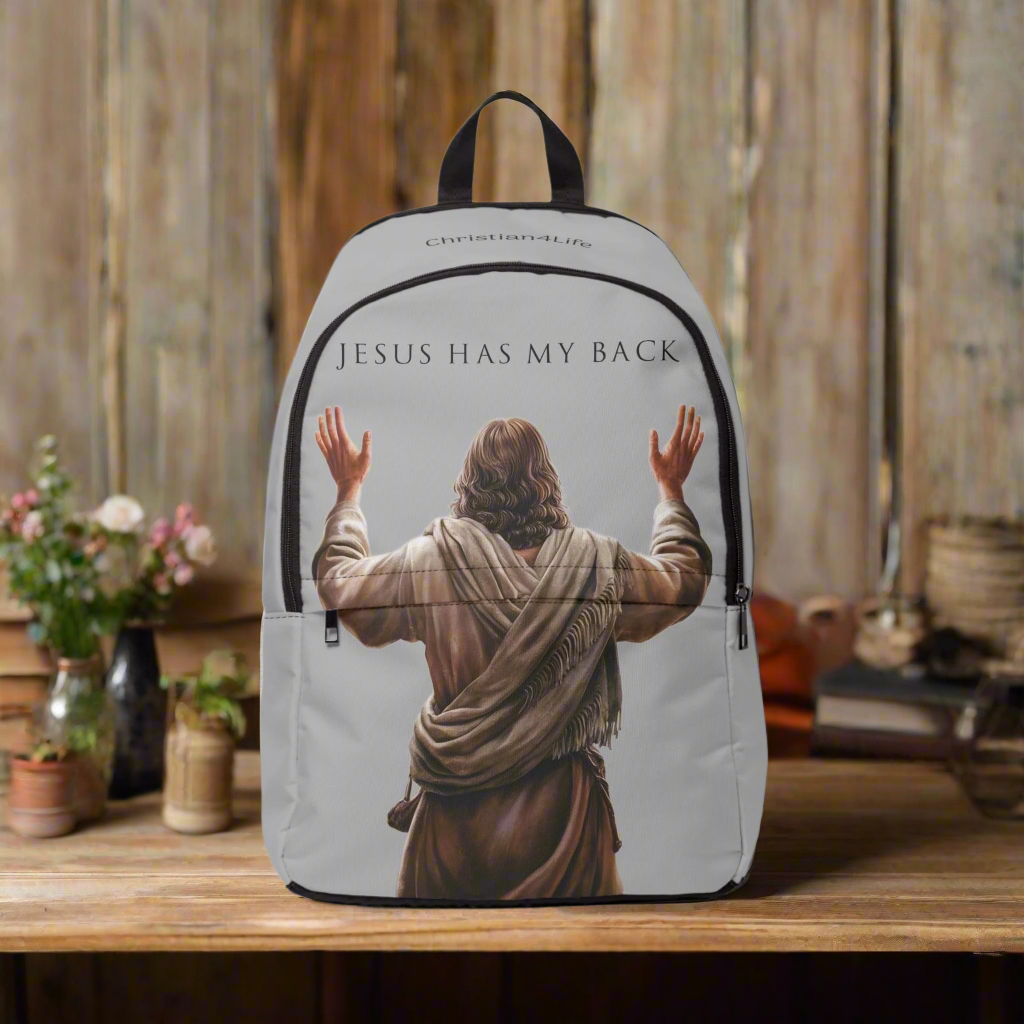 "Jesus Has My Back" Graphic design Christian Backpack (Choose Grey Shade)