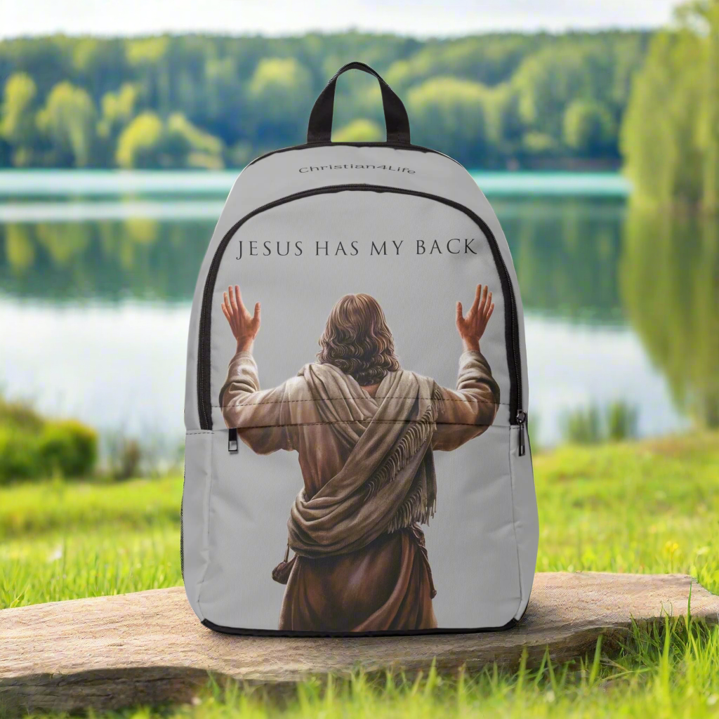 "Jesus Has My Back" Graphic design Christian Backpack (Choose Grey Shade)
