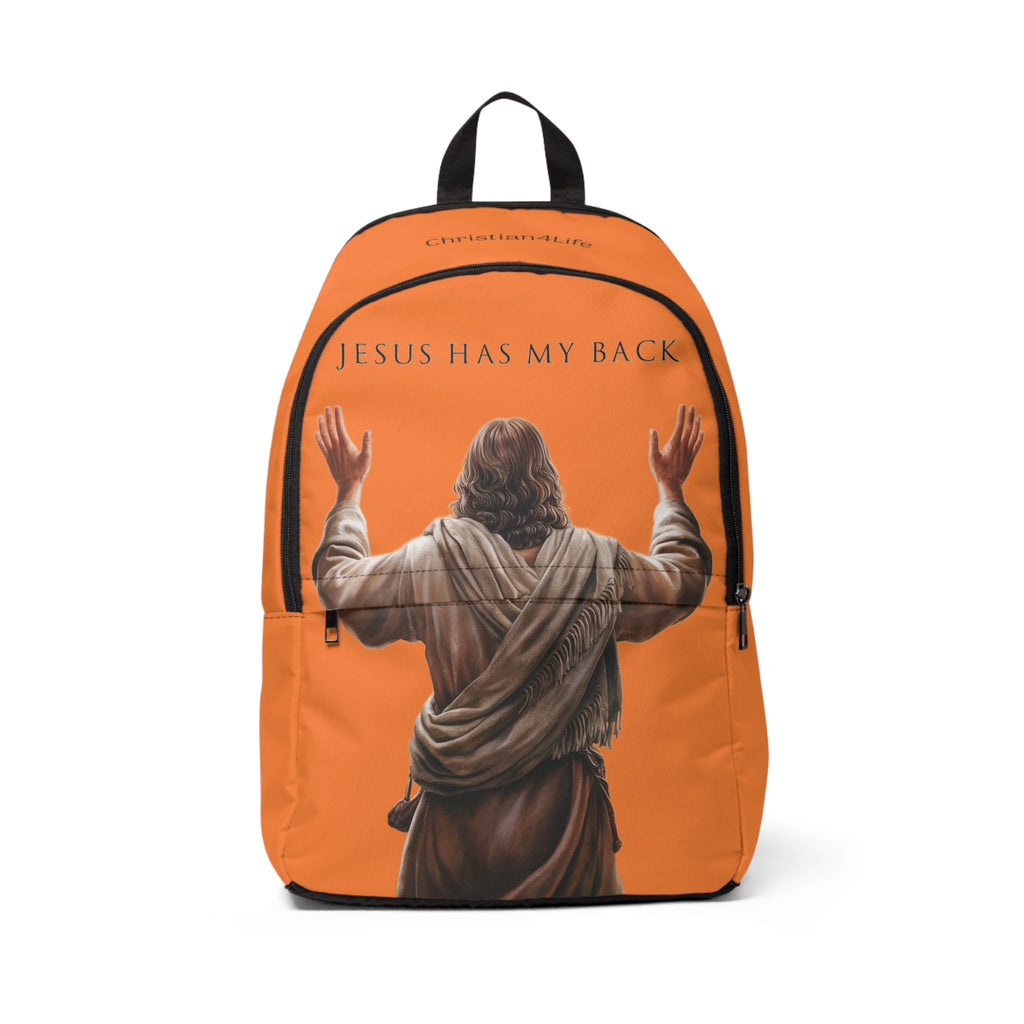 "Jesus Has My Back" Graphic design Christian Backpack (Choose Orange Shade)
