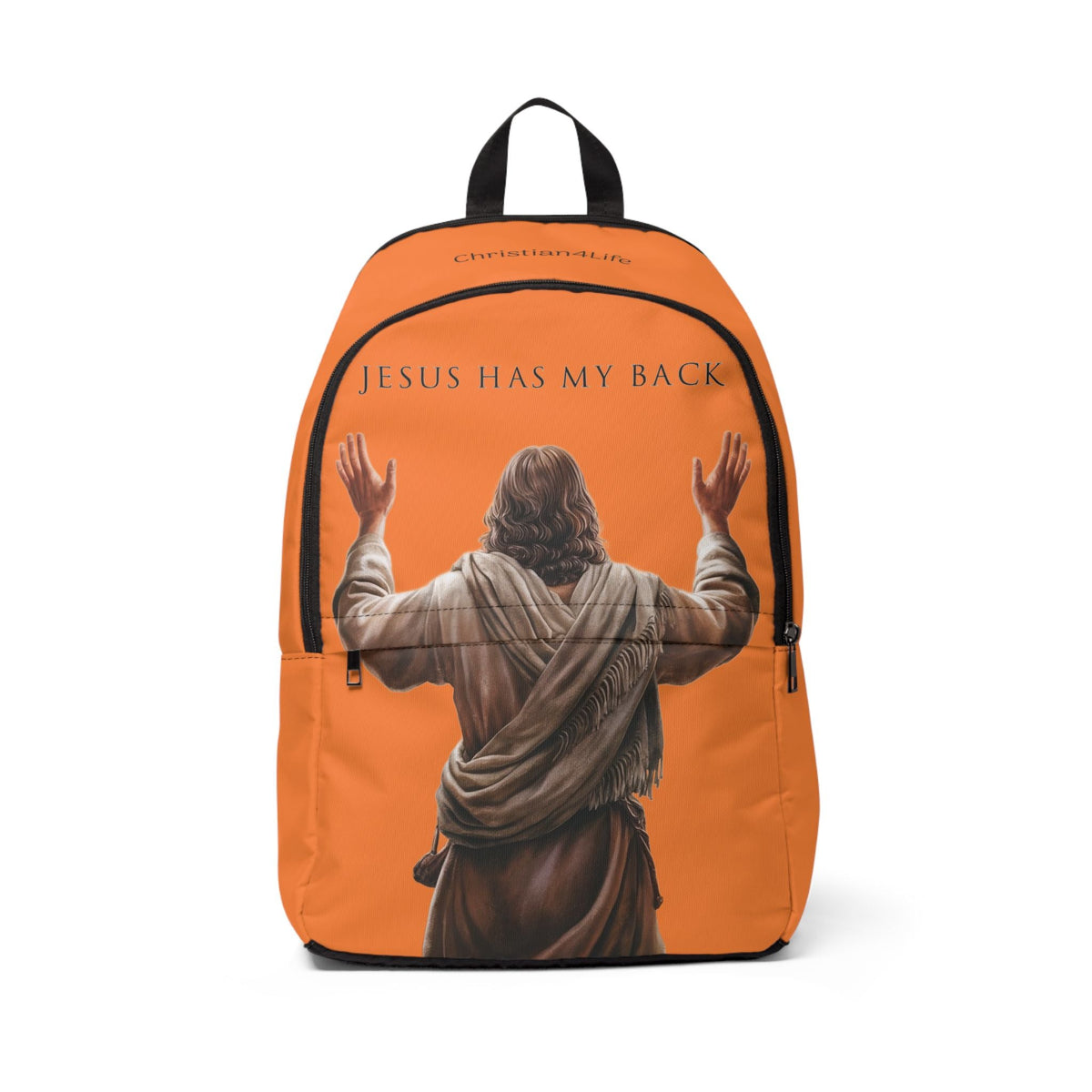 "Jesus Has My Back" Graphic design Christian Backpack (Choose Orange Shade)