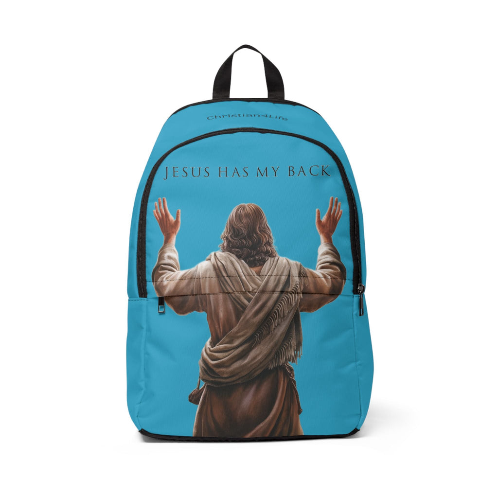 "Jesus Has My Back" design Christian Backpack (turquoise)