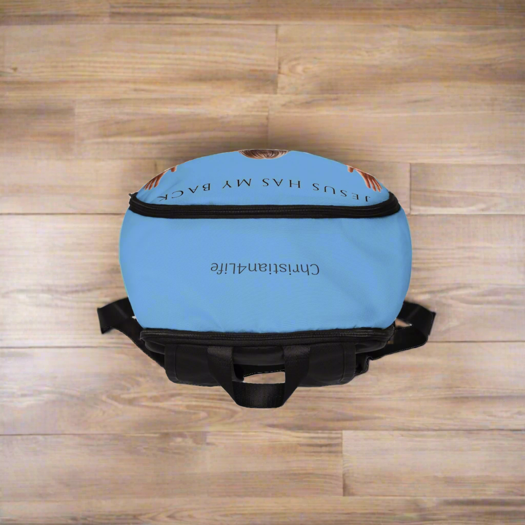 "Jesus Has My Back" design Christian Backpack (Choose Blue Shade)
