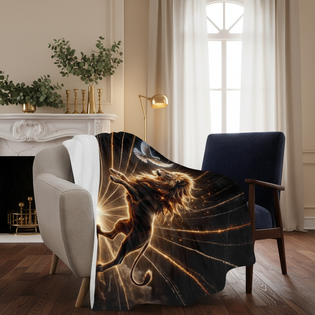 Lion of Judah and Holy Spirit with Golden Rays -Ultra Soft Micro Fleece Blanket (multiple sizes)