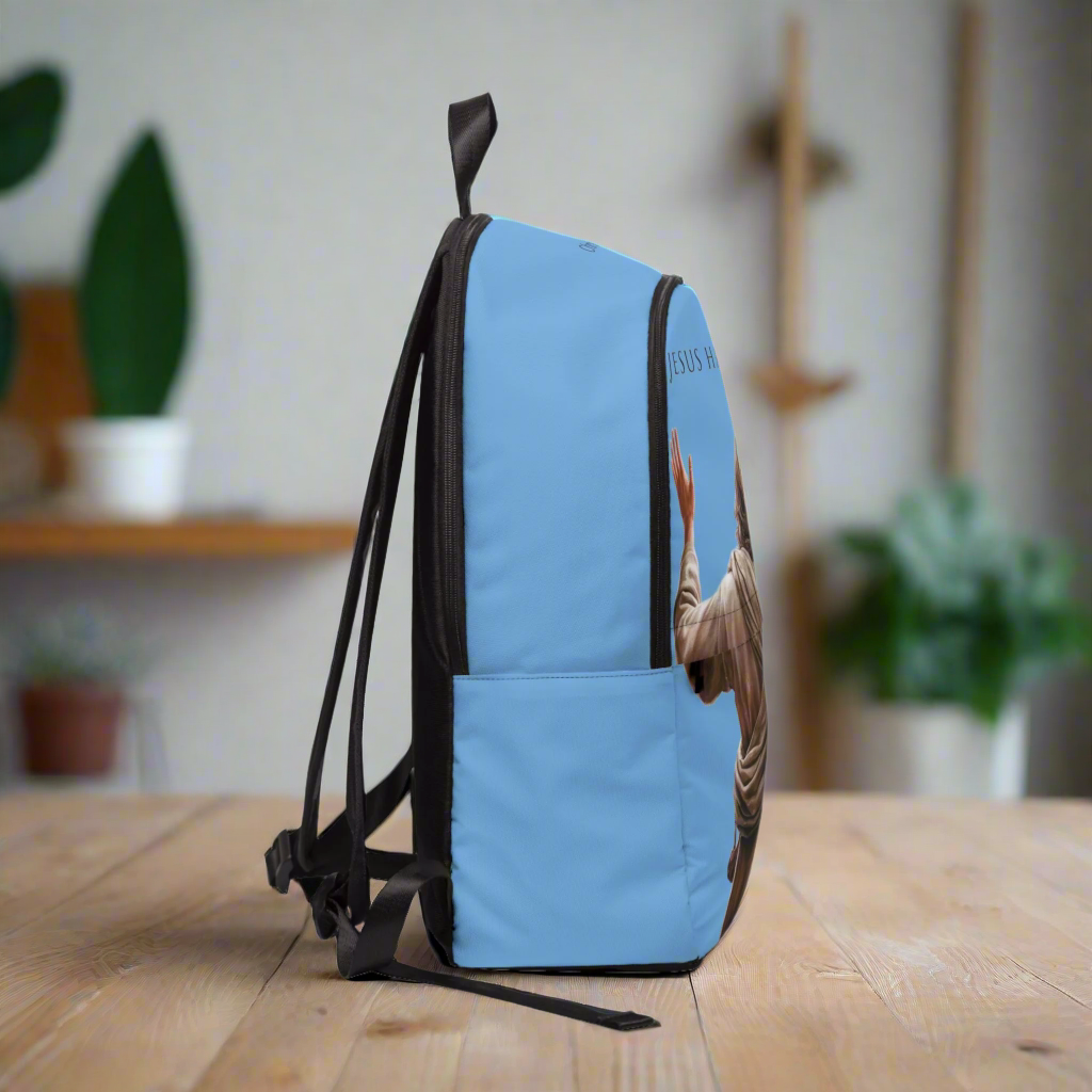 "Jesus Has My Back" design Christian Backpack (Choose Blue Shade)