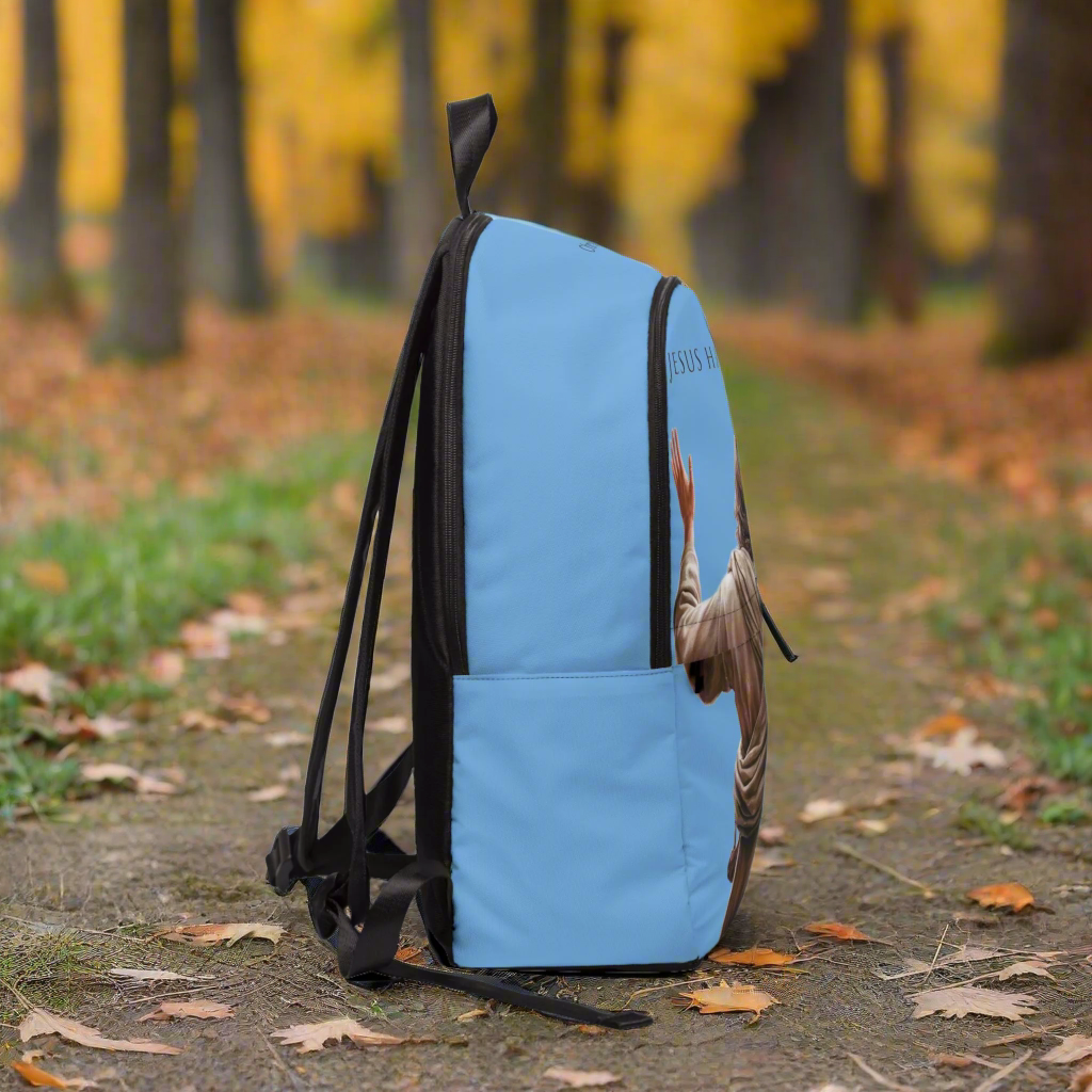 "Jesus Has My Back" design Christian Backpack (Choose Blue Shade)