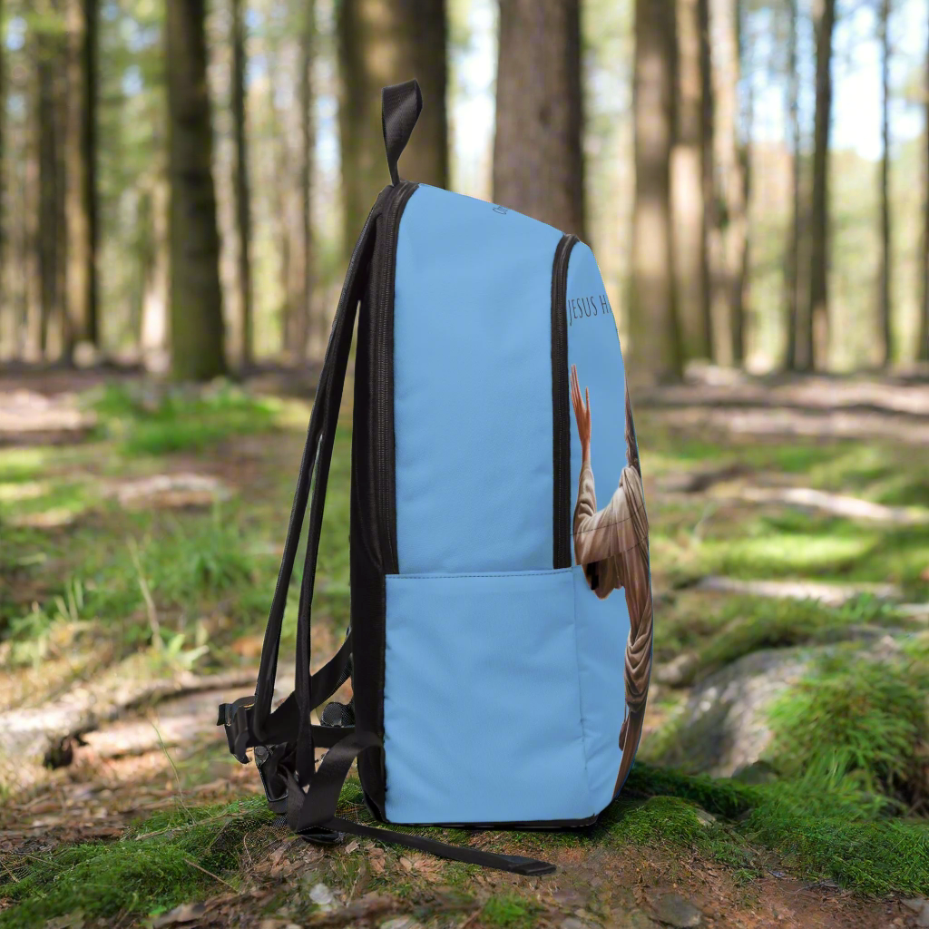 "Jesus Has My Back" design Christian Backpack (Choose Blue Shade)
