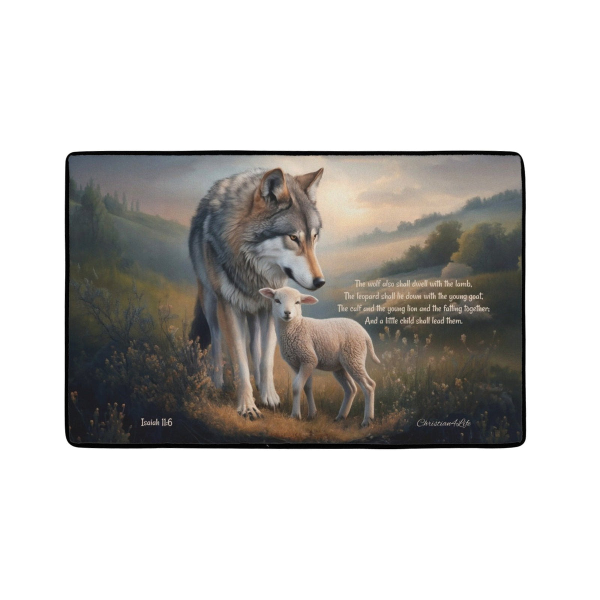 Wolf and Lamb Christian area rug / Mat 31" x 20" (choose from 3 designs) with Black Binding