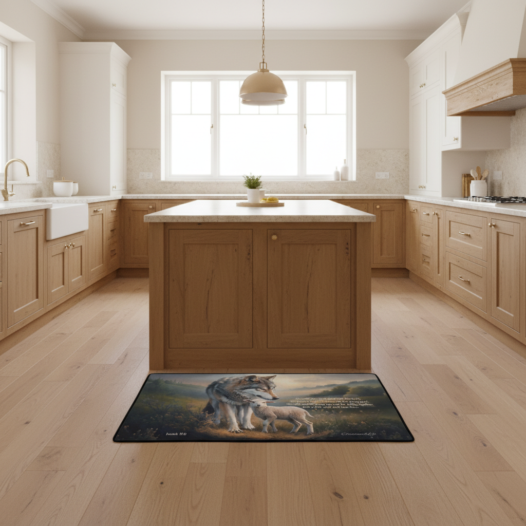 Wolf and Lamb Christian area rug / Mat 31" x 20" (choose from 3 designs) with Black Binding