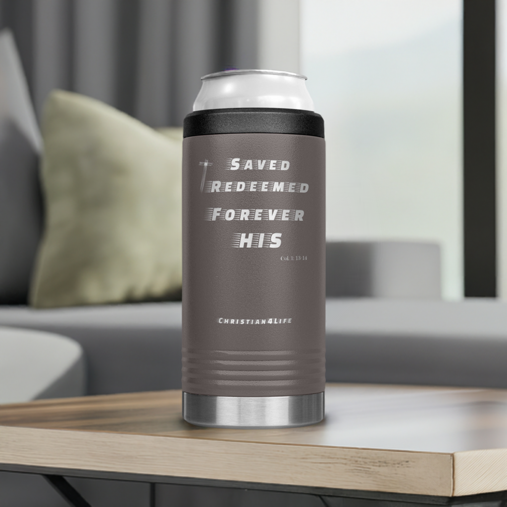 12oz Christian Cozie Insulated Tumbler -Saved, Redeemed, Forever His