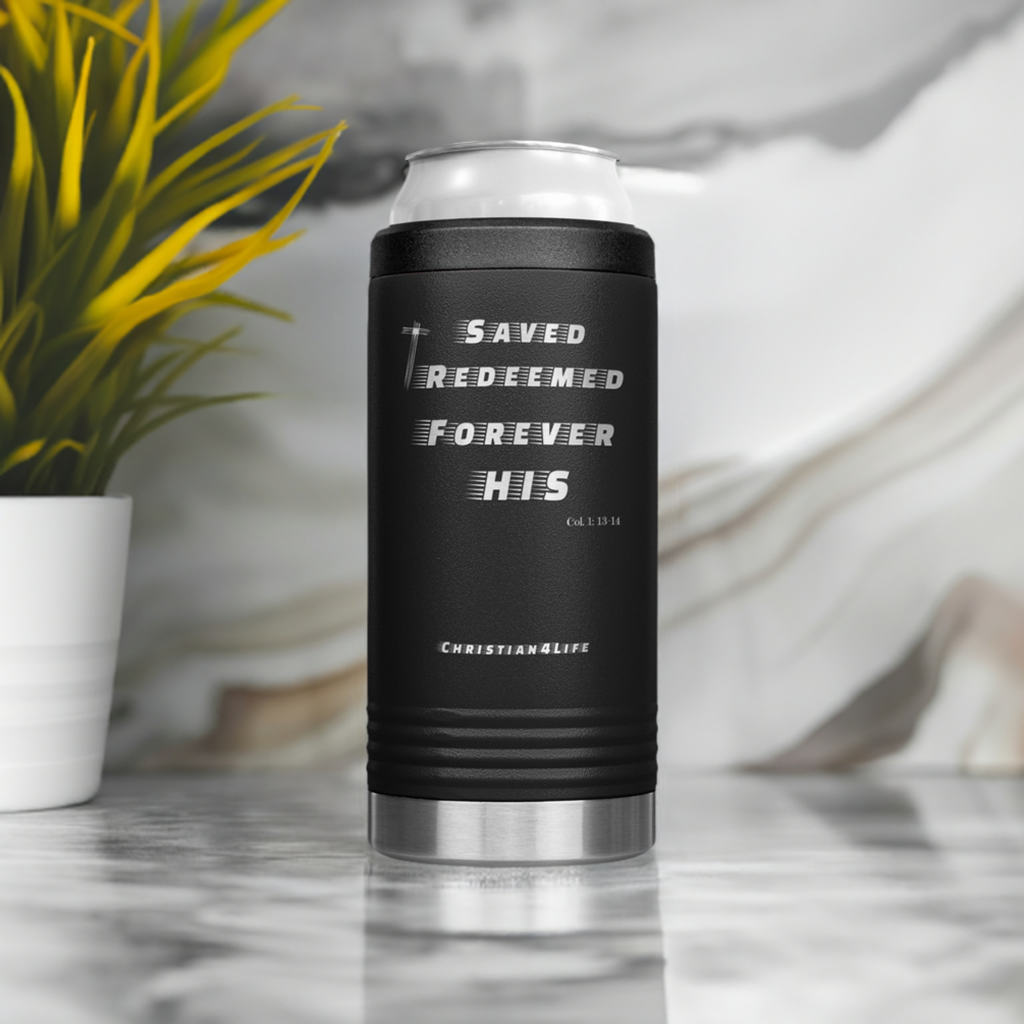 12oz Christian Cozie Insulated Tumbler -Saved, Redeemed, Forever His