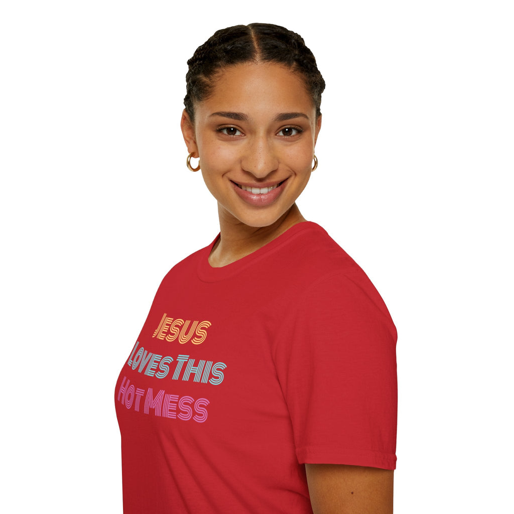 Unisex "Jesus Loves this Hot Mess" Christian Cotton Softstyle T-Shirt