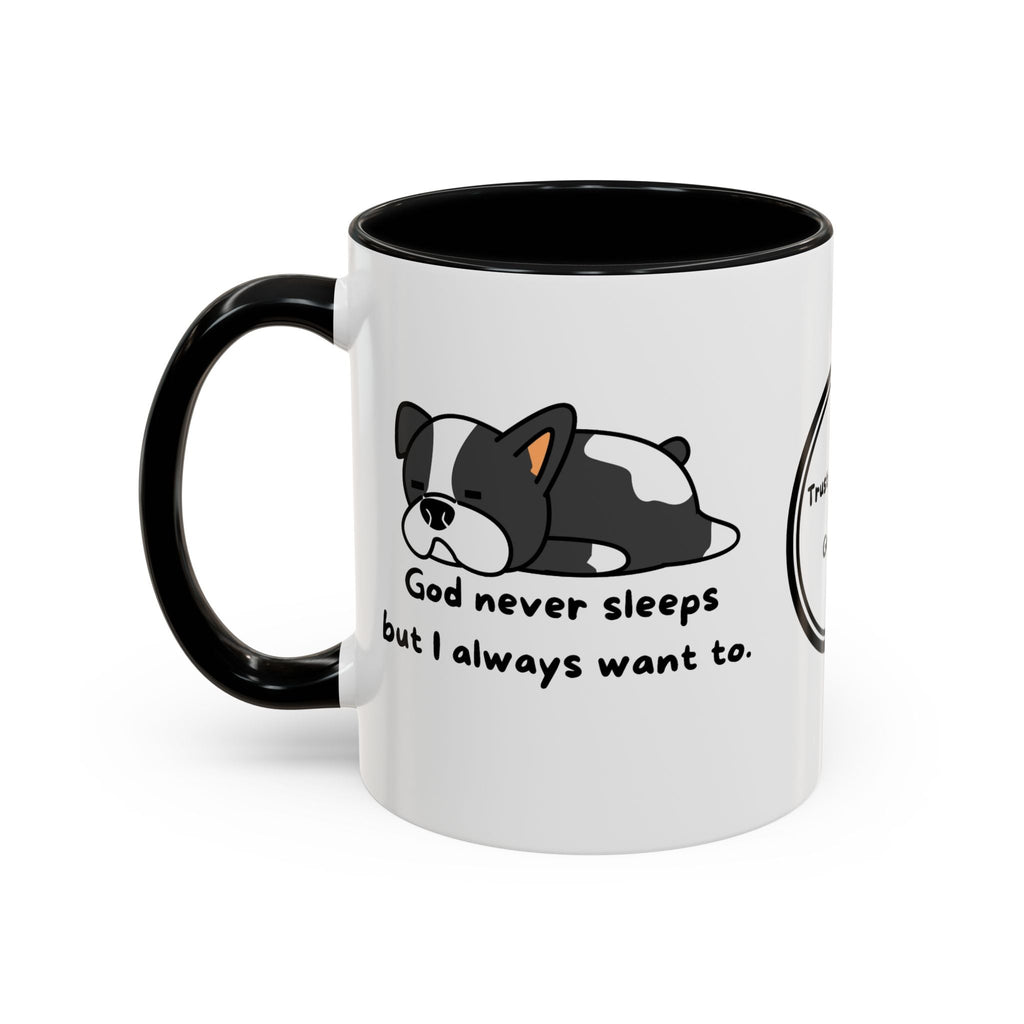 Christian "God never sleeps" 11 oz and 15oz Accent Mug, multiple colors, Christian Mug