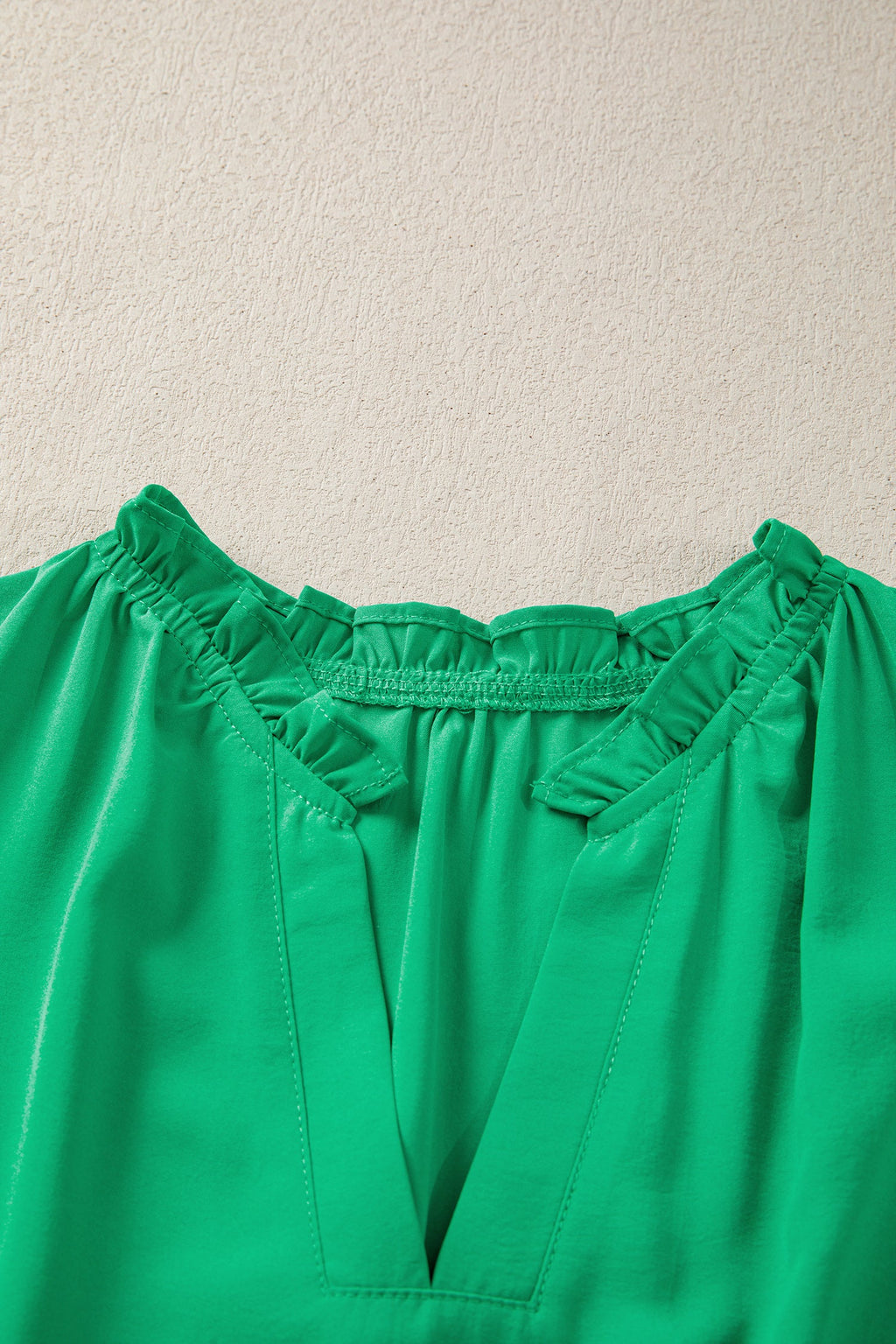 Bright Green Solid Color V Neck Short Puff Sleeve High Waist Tiered Maxi Dress