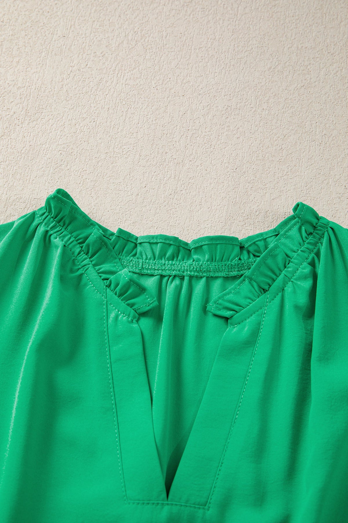 Bright Green Solid Color V Neck Short Puff Sleeve High Waist Tiered Maxi Dress