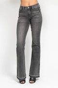 Judy Blue Full Size Mid Rise Tummy Control Washed Gray Release Hem Flare Jeans Plus Size