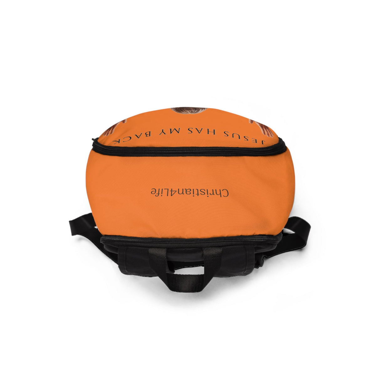 "Jesus Has My Back" Graphic design Christian Backpack (Choose Orange Shade)