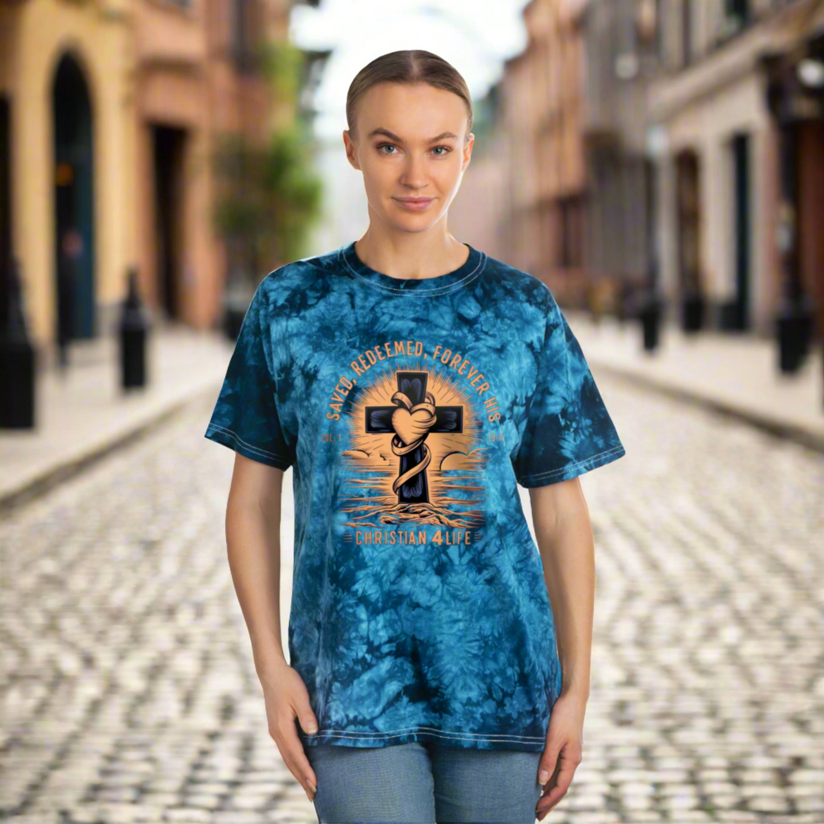 Unisex "Saved, Redeemed, Forever His" Christian Tie-Dye style T-shirt