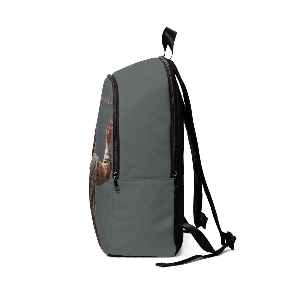 "Jesus Has My Back" Graphic design Christian Backpack (Choose Grey Shade)