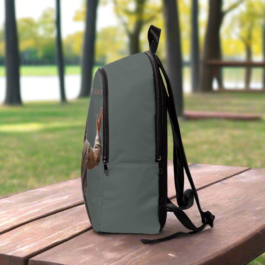 "Jesus Has My Back" Graphic design Christian Backpack (Choose Grey Shade)