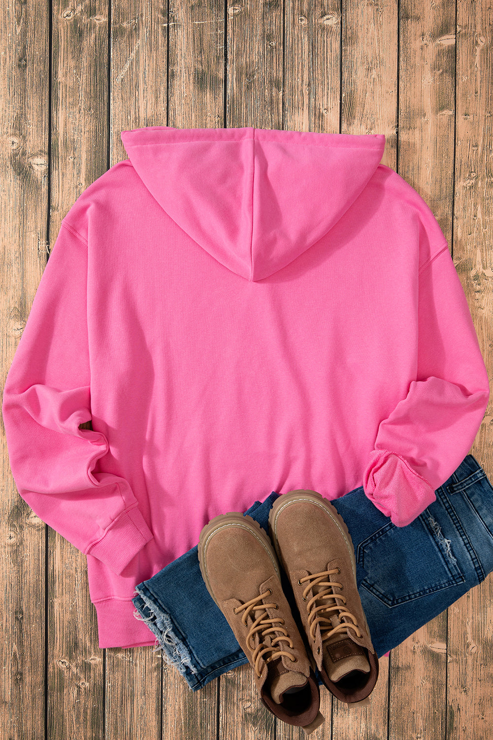Valerian Solid Kangaroo Pocket Drawstring Loose Fit Hoodie
