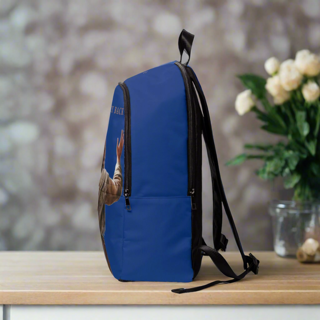 "Jesus Has My Back" design Christian Backpack (Choose Blue Shade)