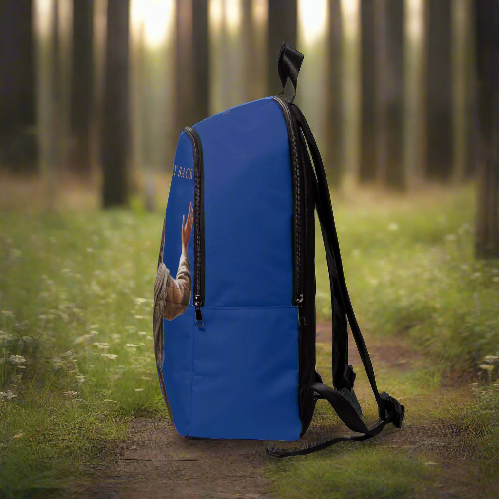 "Jesus Has My Back" design Christian Backpack (Choose Blue Shade)
