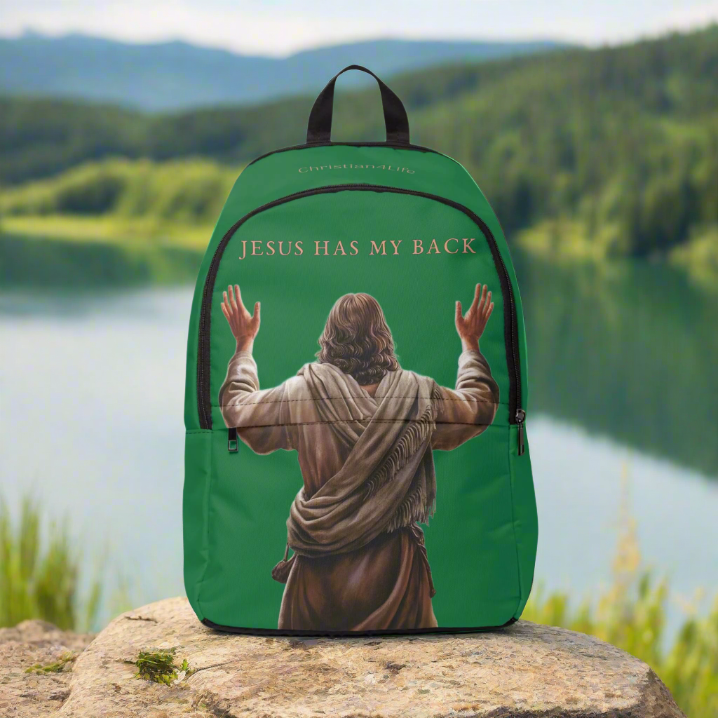 "Jesus Has My Back" Christian Backpack (Choose Green Shade)