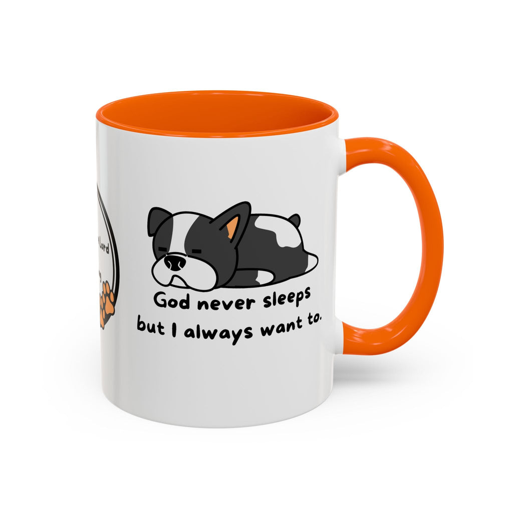 Christian "God never sleeps" 11 oz and 15oz Accent Mug, multiple colors, Christian Mug