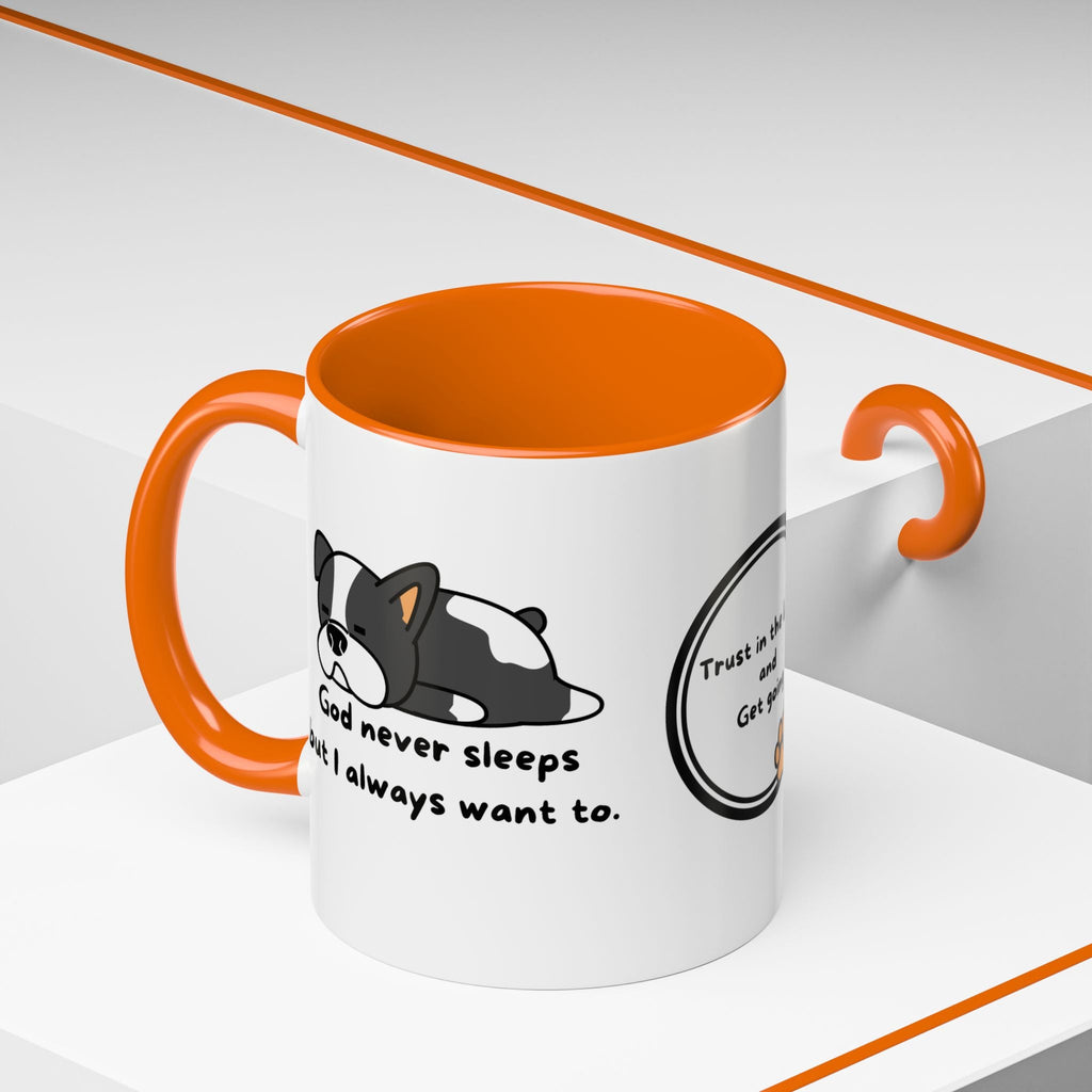 Christian "God never sleeps" 11 oz and 15oz Accent Mug, multiple colors, Christian Mug