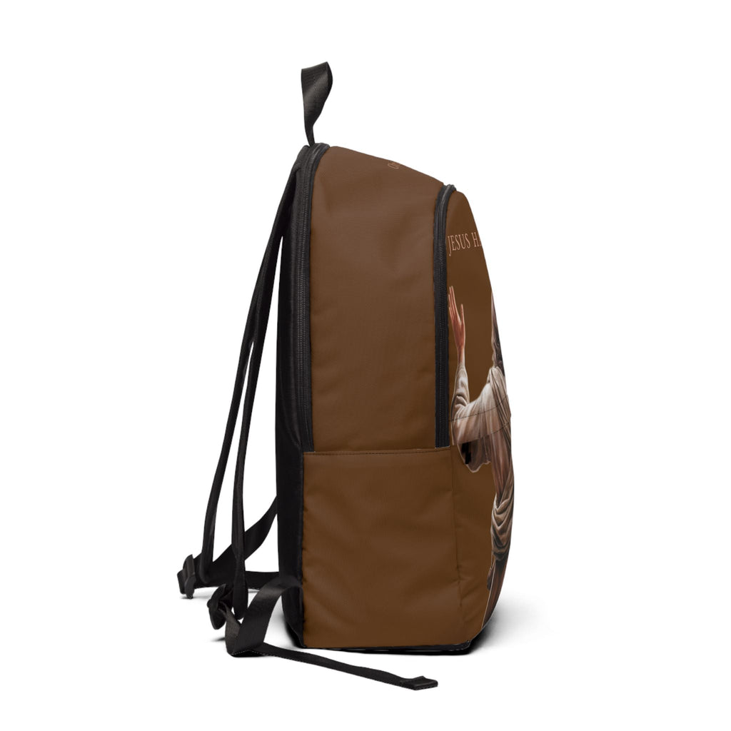 "Jesus Has My Back" Graphic design Christian Backpack (Choose Brown Shade)
