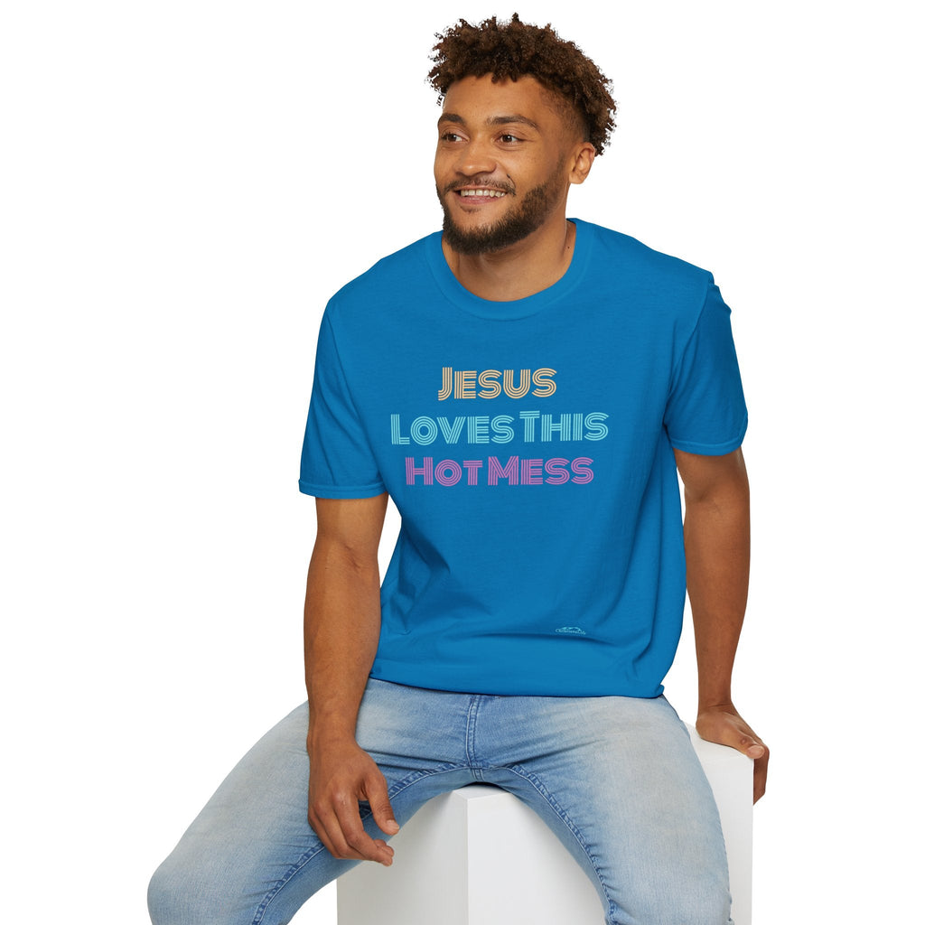 Unisex "Jesus Loves this Hot Mess" Christian Cotton Softstyle T-Shirt