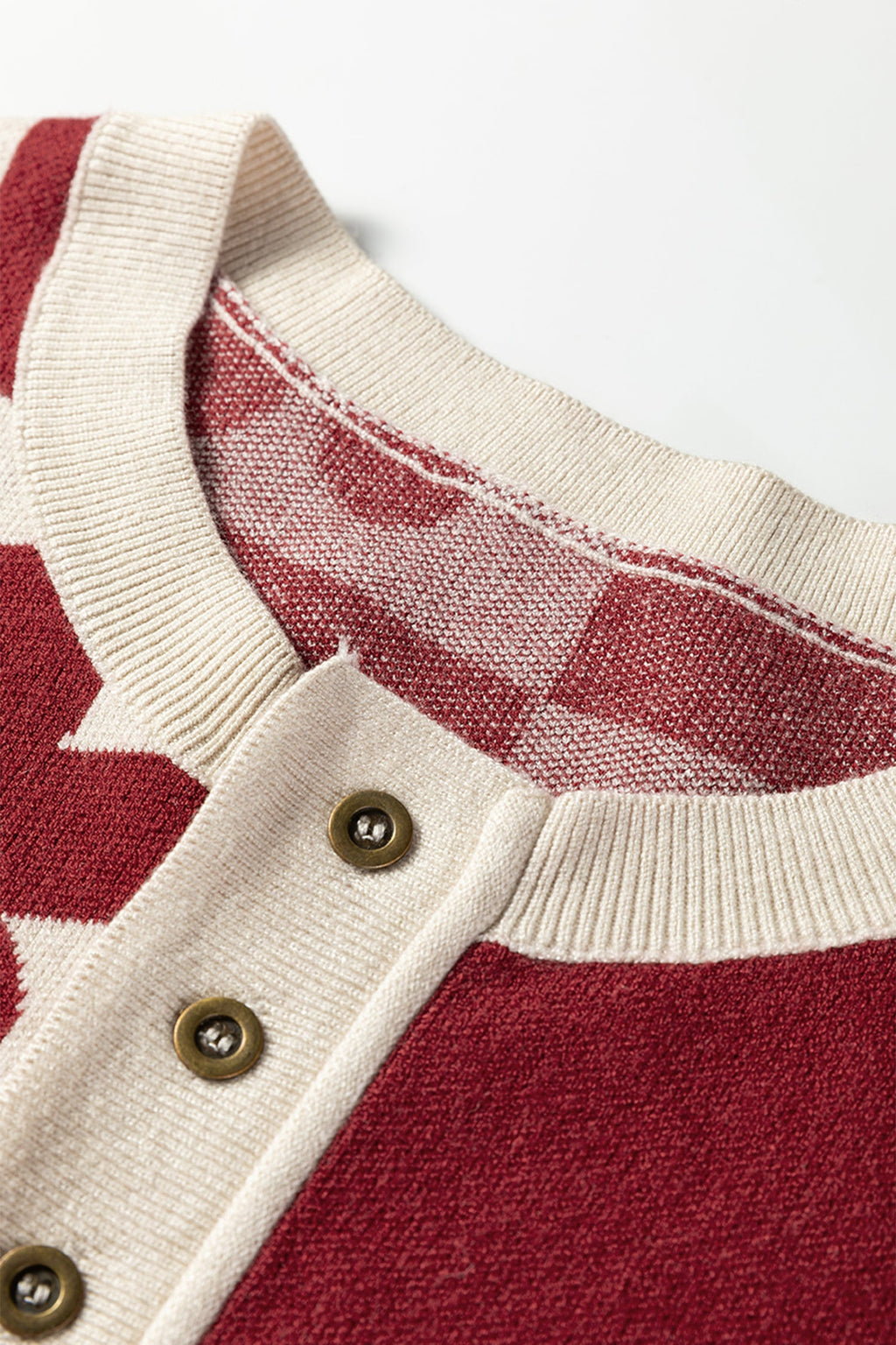 Thai Curry Flower Plaid Henley Baggy Sweater