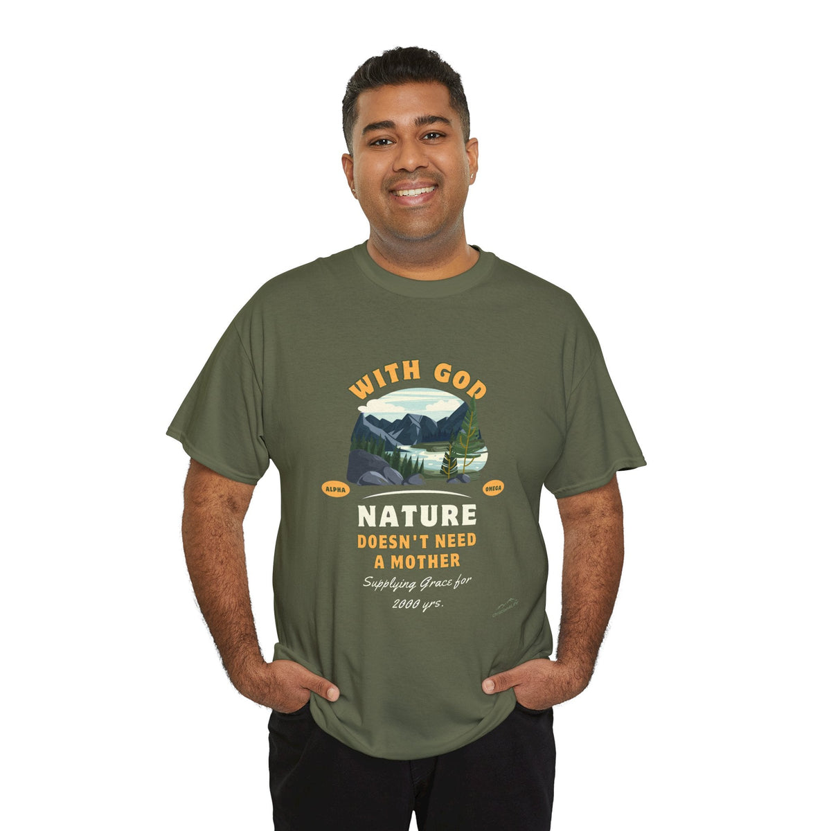 Unisex "With God Nature doesn't need a mother" Heavy Cotton Christian Tee