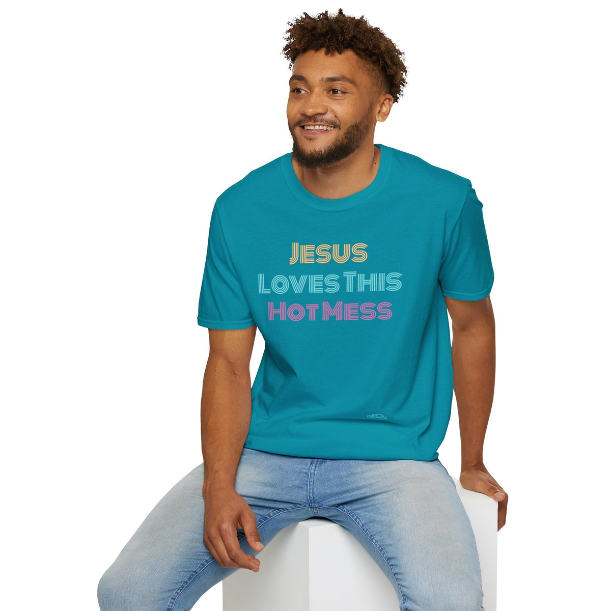 Unisex "Jesus Loves this Hot Mess" Christian Cotton Softstyle T-Shirt