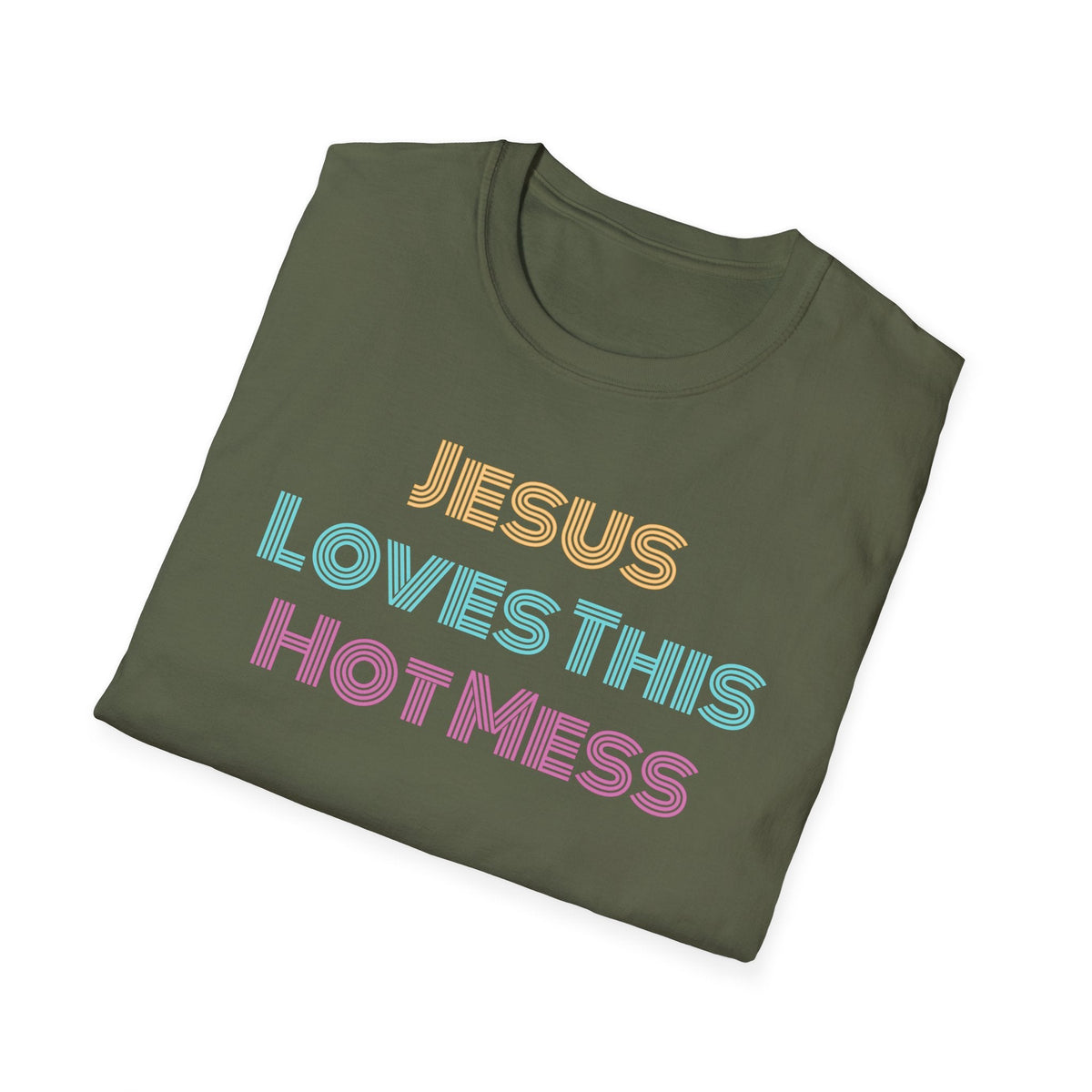 Unisex "Jesus Loves this Hot Mess" Christian Cotton Softstyle T-Shirt