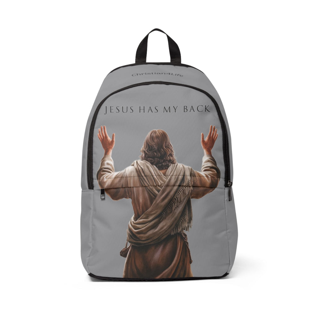 "Jesus Has My Back" Graphic design Christian Backpack (Choose Grey Shade)