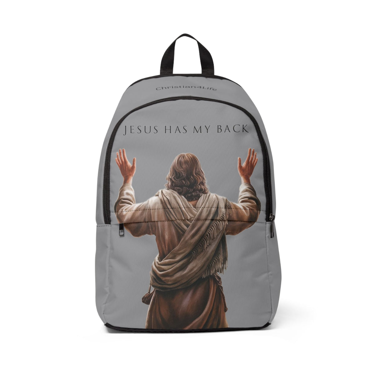 "Jesus Has My Back" Graphic design Christian Backpack (Choose Grey Shade)