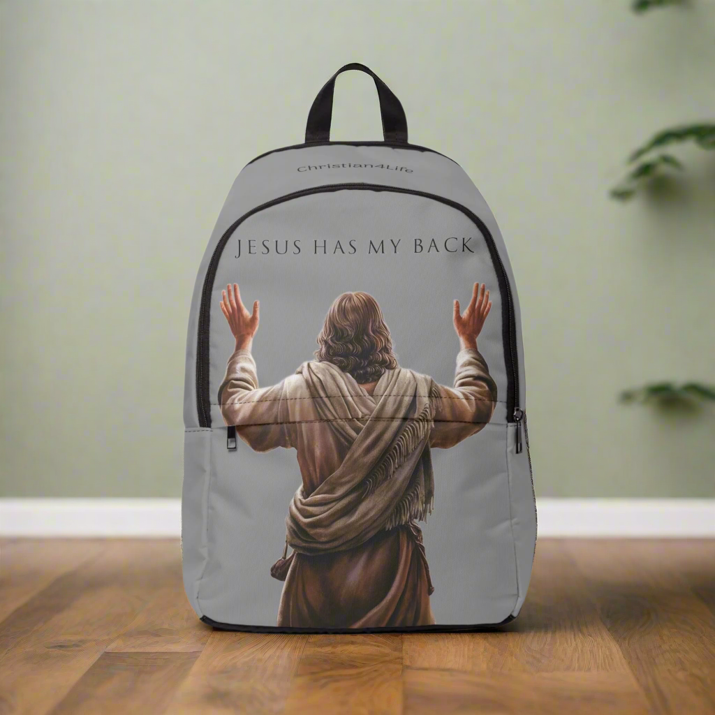 "Jesus Has My Back" Graphic design Christian Backpack (Choose Grey Shade)