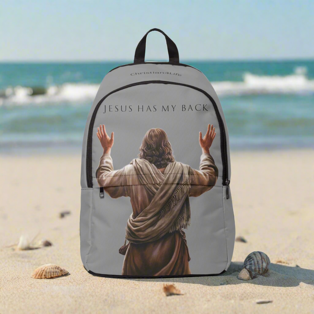 "Jesus Has My Back" Graphic design Christian Backpack (Choose Grey Shade)
