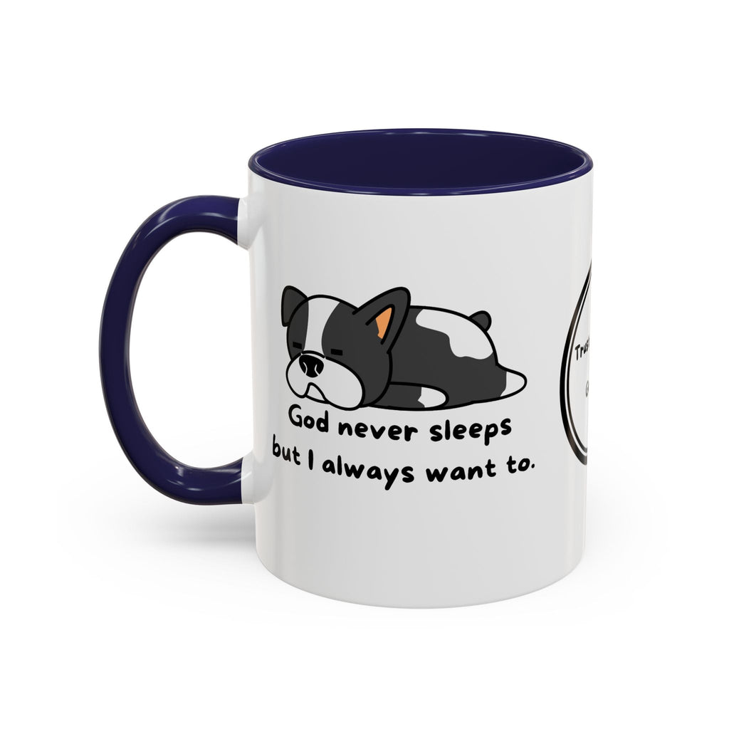 Christian "God never sleeps" 11 oz and 15oz Accent Mug, multiple colors, Christian Mug