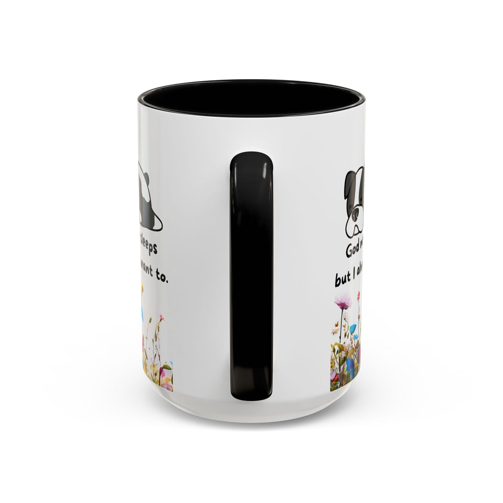 Christian  11oz and 15oz Accent Coffee Mug "God never sleeps" (with flowers)