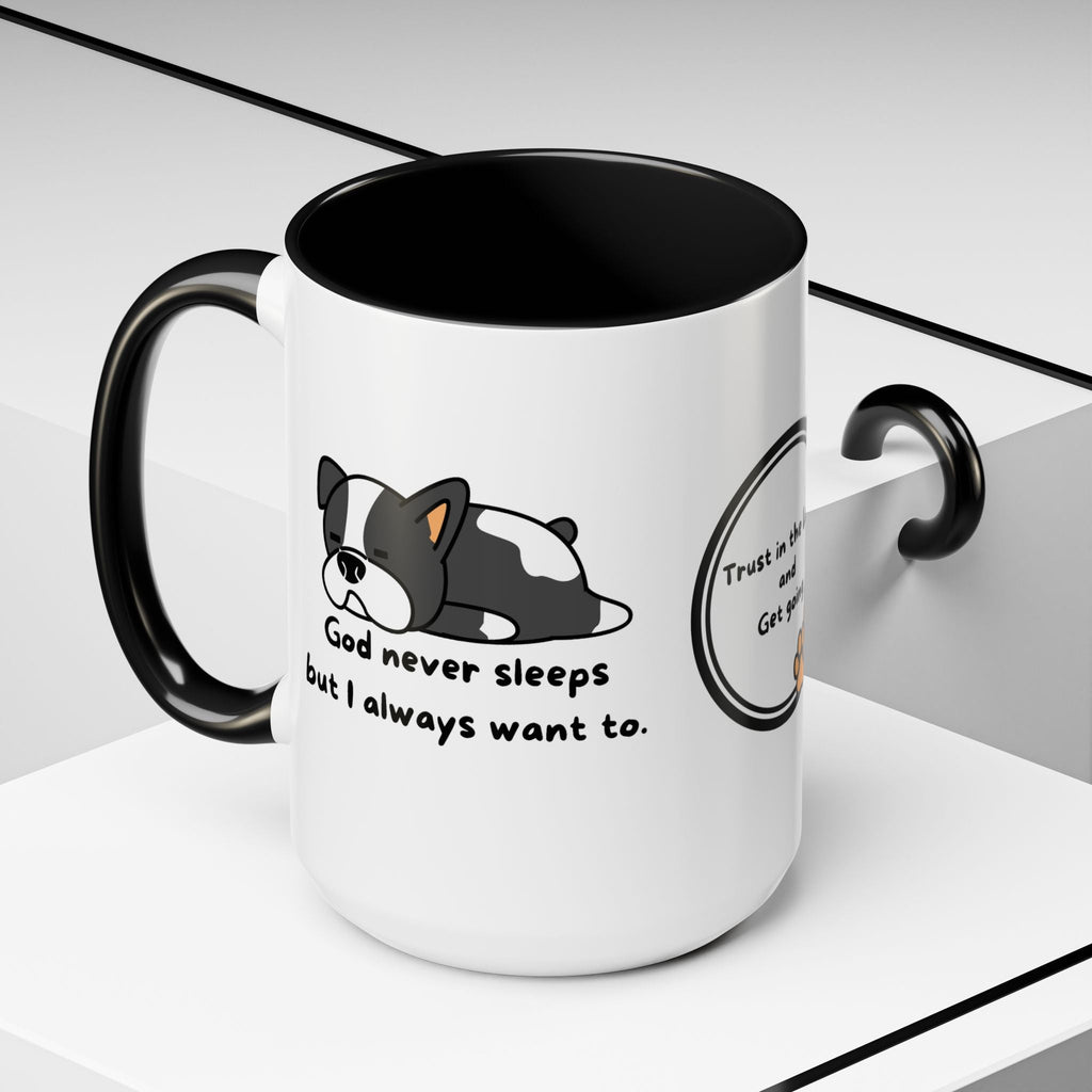 Christian "God never sleeps" 11 oz and 15oz Accent Mug, multiple colors, Christian Mug