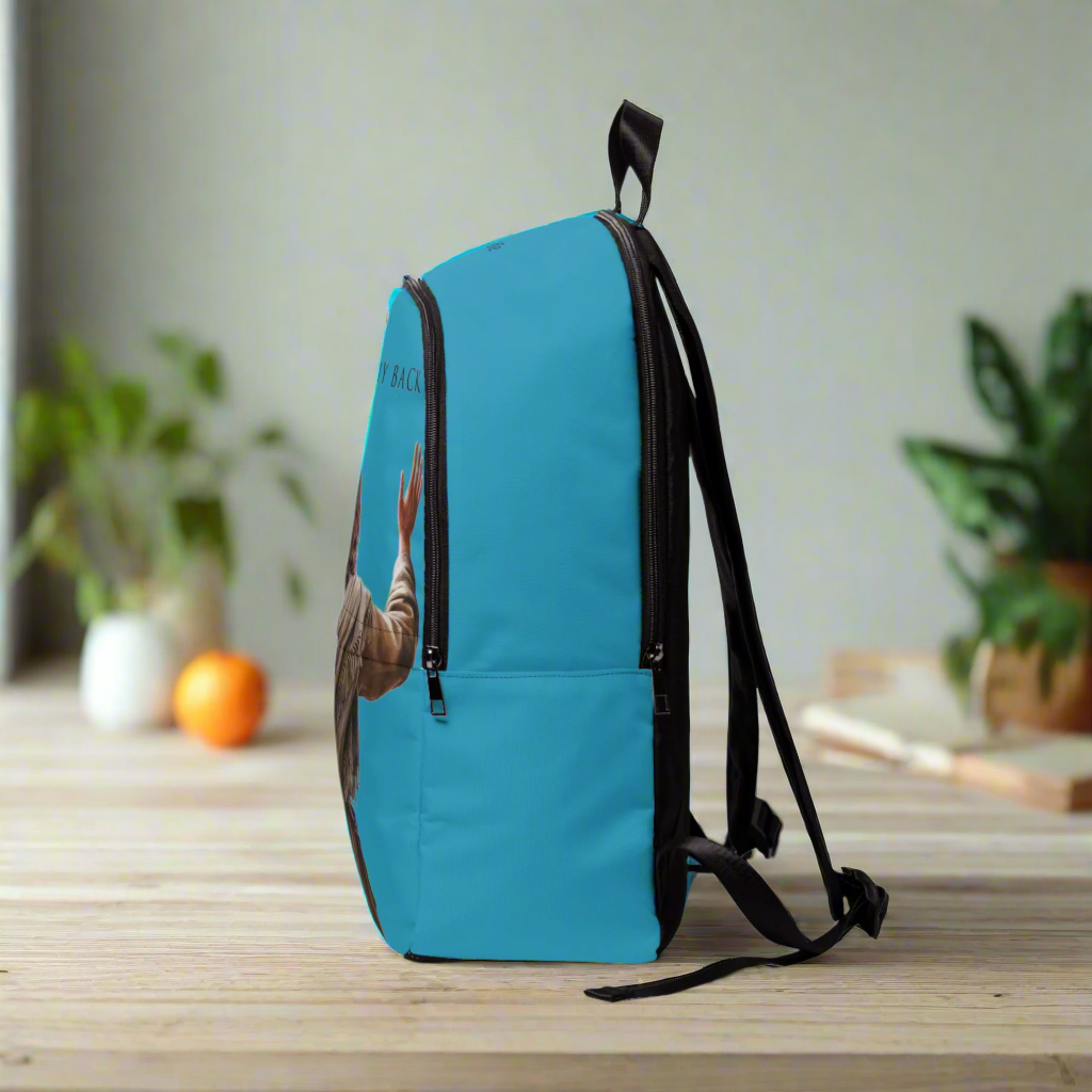 "Jesus Has My Back" design Christian Backpack (turquoise)