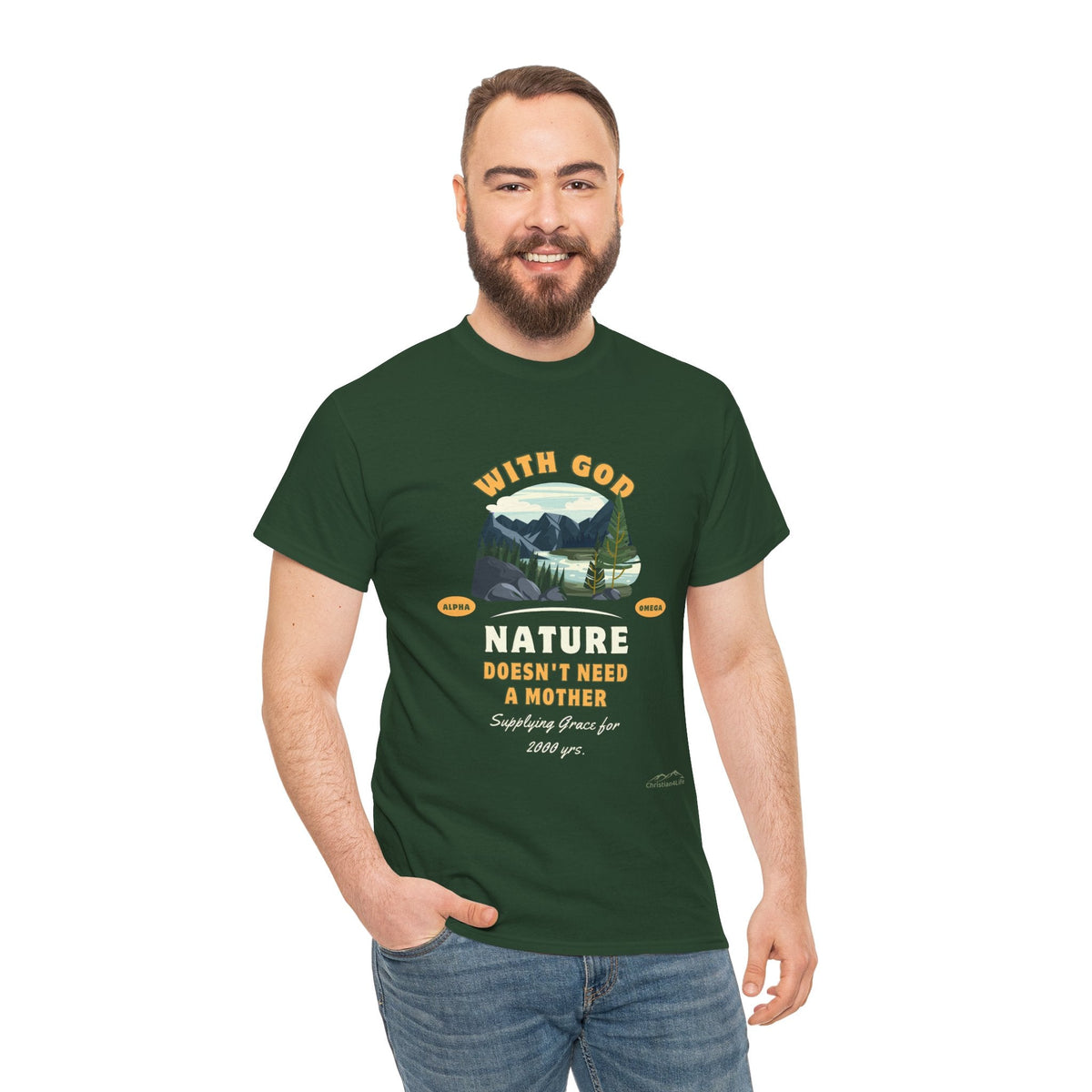 Unisex "With God Nature doesn't need a mother" Heavy Cotton Christian Tee