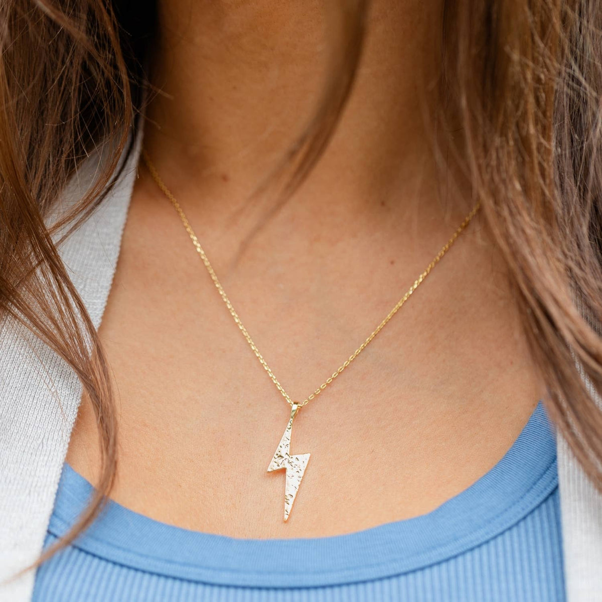 Gilded Lightning Strike Pendant Necklace